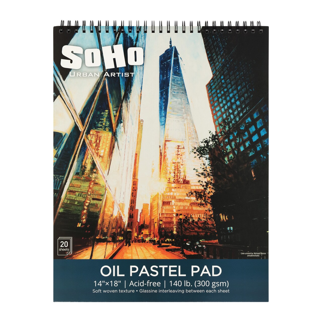 SoHo Urban Artist Fine Textured Professional Pastel Paper Pad - 140 lb. - Acid-Free Fine Textured Canvas Paper with Glassine Sheets, 20 Perforated Sheets, Durable Oil Pastel Paper for Artists